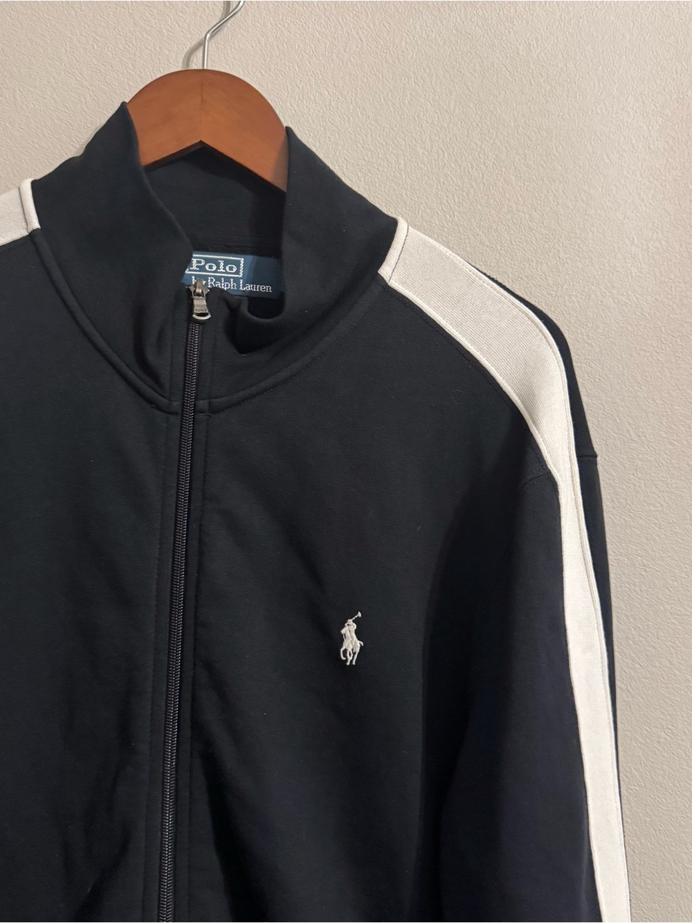 Polo Ralph Lauren Black White Stripe Track Jacket Vintage Vibe Colorblock XL